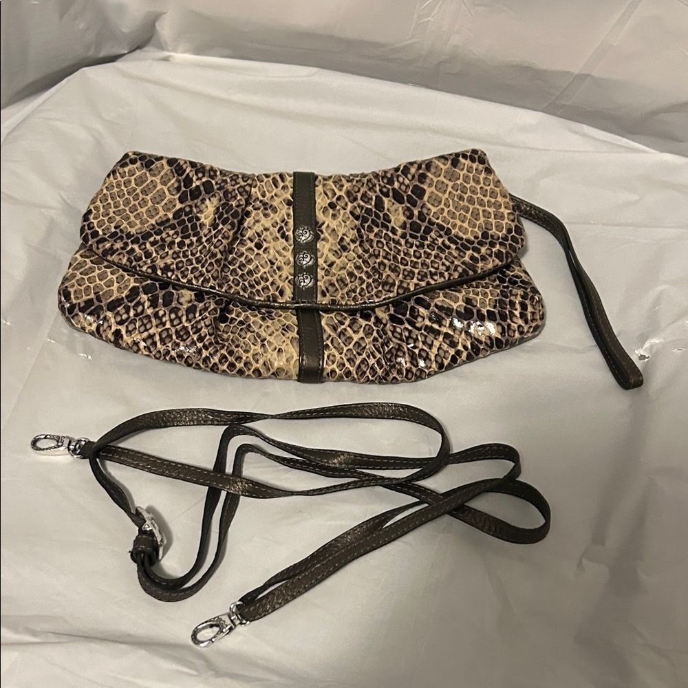 Brighton Snake Print Wristlet Clutch - Brown & Cream